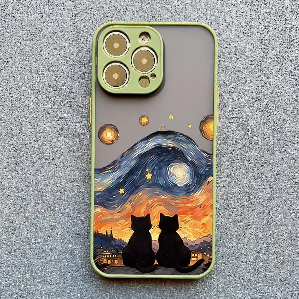 Black Cat Starry Night Case for iPhone 11 12 13 14 15 16 17 Pro Max