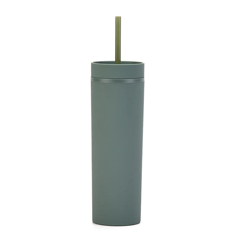 Double Wall Skinny Tumbler 473ml/480ml Cup with Straw & Lid