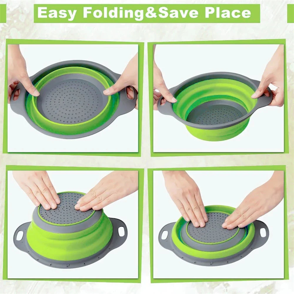 Silicone Folding Drain Basket Vegetable & Fruit Washing Strainer Kitchen Tool