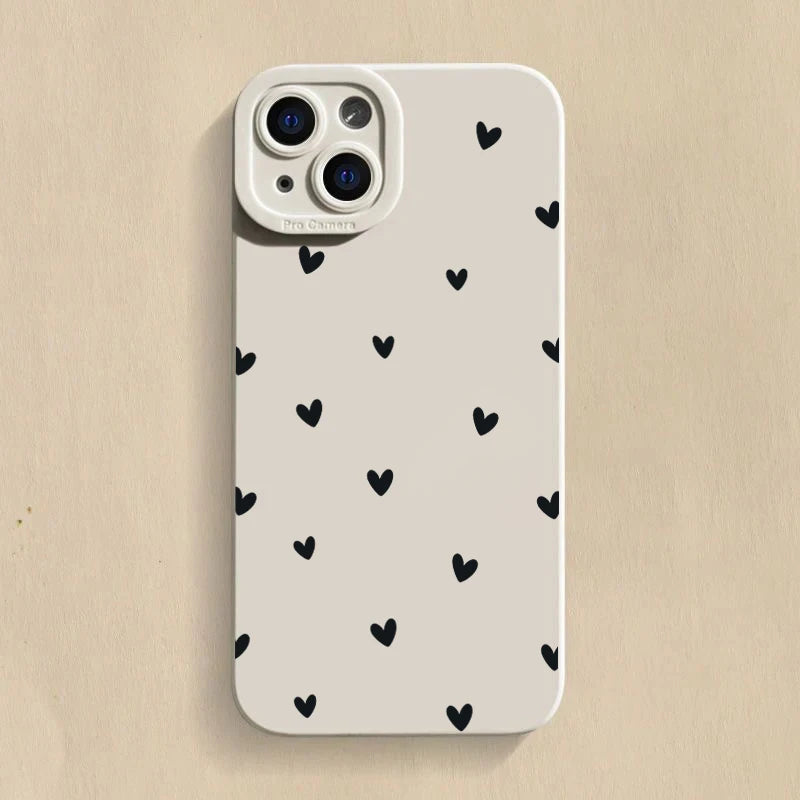 Black Love Heart Case for iPhone 11 12 13 14 15 16 17 Pro Max