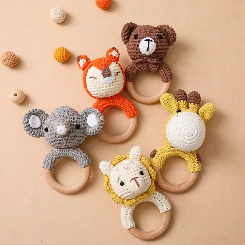 Crochet Bunny Baby Rattle Wooden Teether Toy Main image