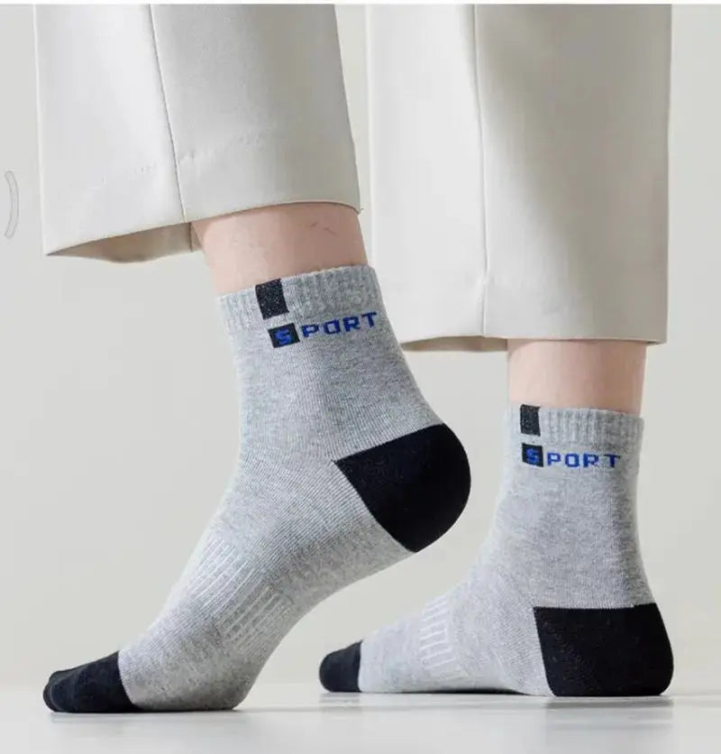 5 Pairs Men Cotton Sports Crew Socks Breathable Soft Summer