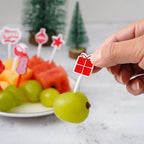 Christmas Fruit Fork Set Santa, Snowman & Elk Cupcake Toppers Decorations