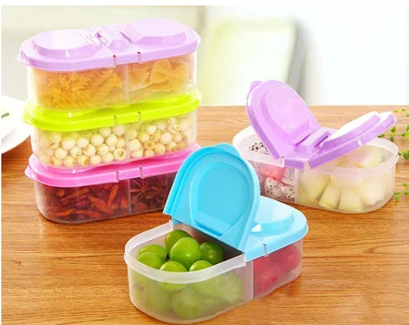 Double Compartment Food Storage Box Sealed Plastic Snack Lunch Container