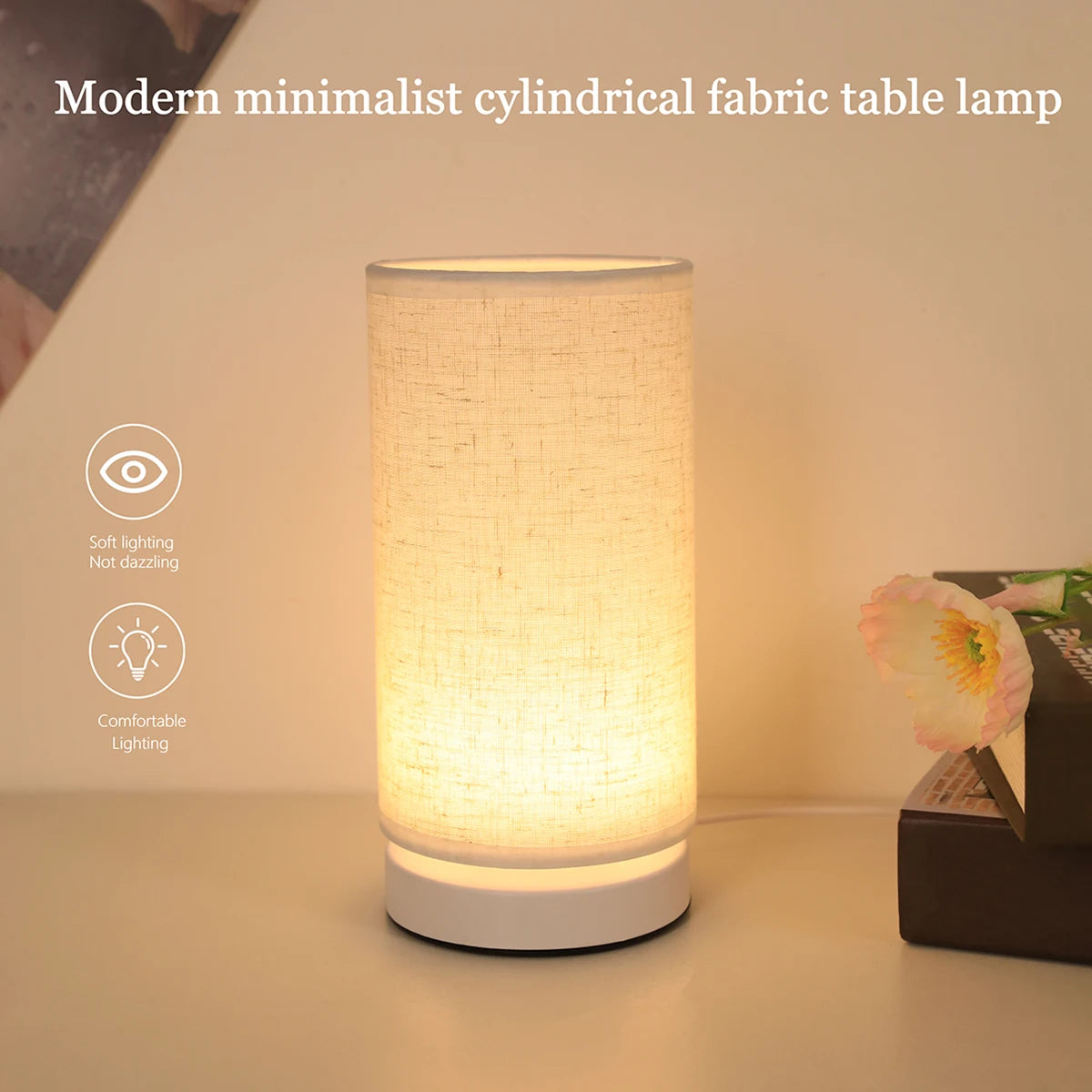 Fabric Cylinder Desk Lamp for Bedroom & Home Lighting Secondary image