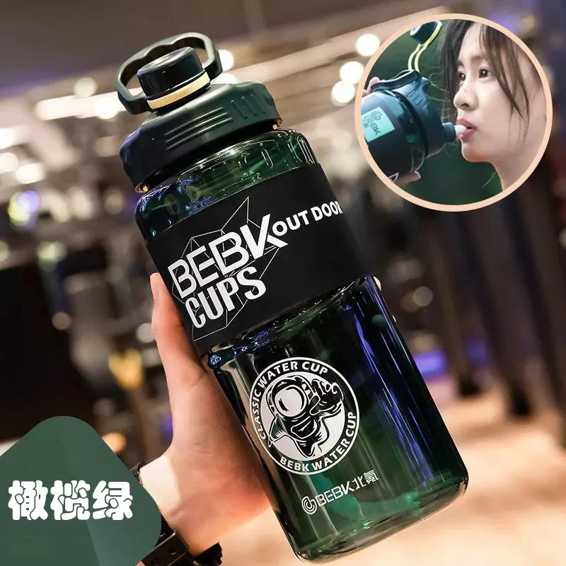 2L Motivational Water Bottle with Straw Fitness Jug