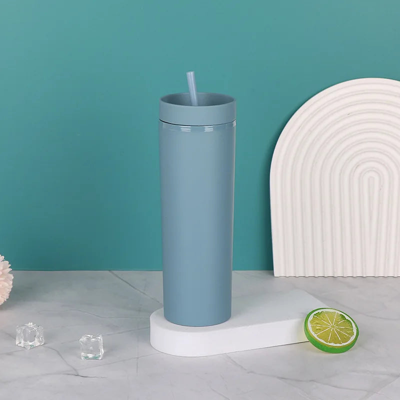 Double Wall Skinny Tumbler 473ml/480ml Cup with Straw & Lid