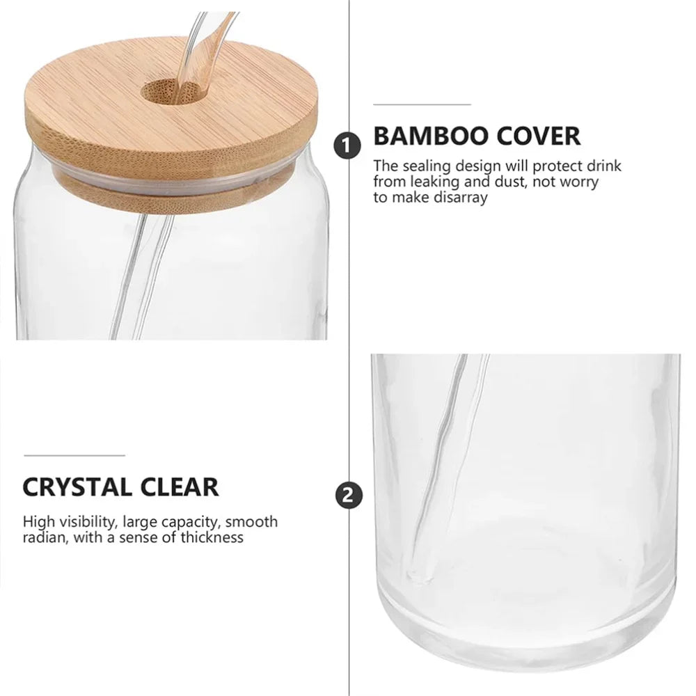 Glass Mason Jar Cup with Bamboo Lid & Straw 350ml/550ml Drink Mug