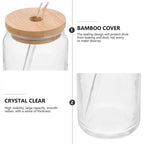 Glass Mason Jar Cup with Bamboo Lid & Straw 350ml/550ml Drink Mug