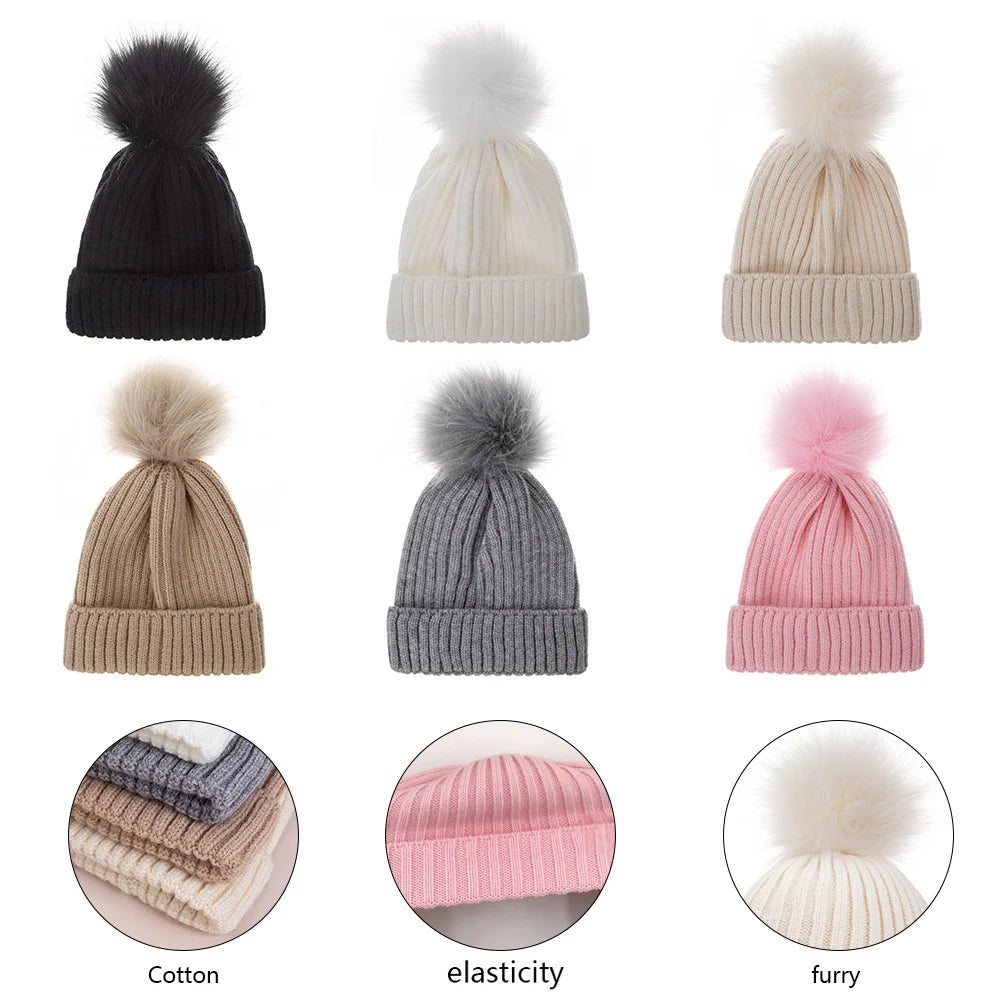 Big Pompom Baby Winter Hat Cute Knitted Beanie for Newborns