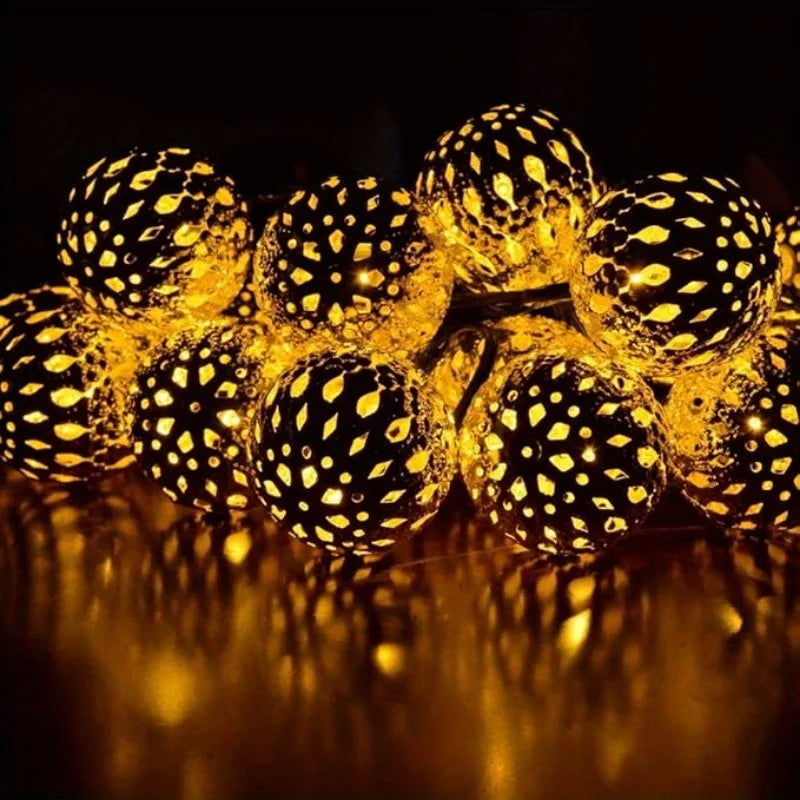 Solar Moroccan Ball String Lights Outdoor Fairy Decor