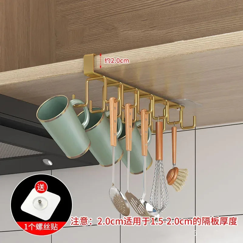 Under Shelf Mug Cup Hanger Double Row Kitchen Cabinet Hook Rack