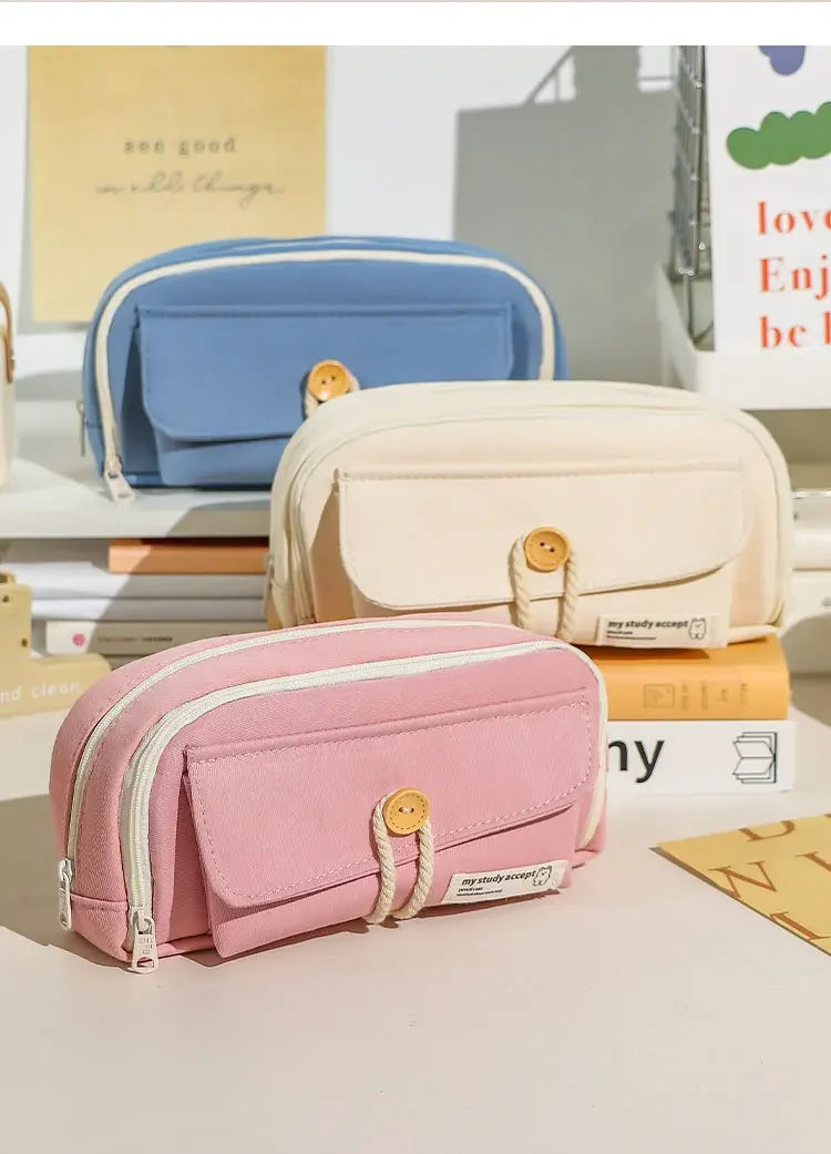Cute Canvas Pencil Case Large Opening Student Stationery Bag