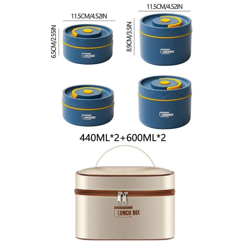 304 Stainless Steel Insulated Lunch Box Double Layer Sealed Food Container with Bag