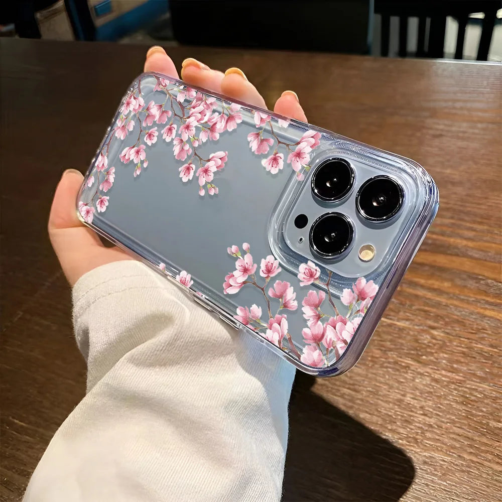 Aesthetic Flower Clear Case for iPhone 11 12 13 14 15 16 Pro Max