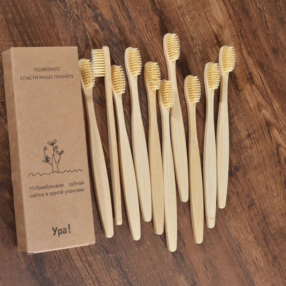 10PCS Bamboo Toothbrush Set Soft Charcoal Bristle Eco Dental Care