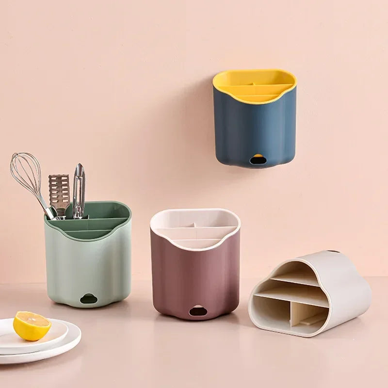 Double Layer Cutlery Holder Drain Rack Organizer