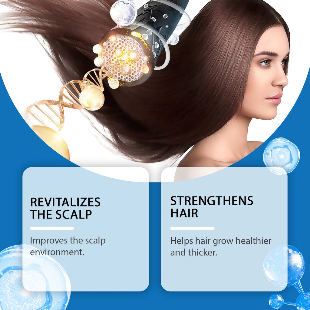 hair growth serum box packaging and roller tubes displayed for complete daily scalp restoration routine