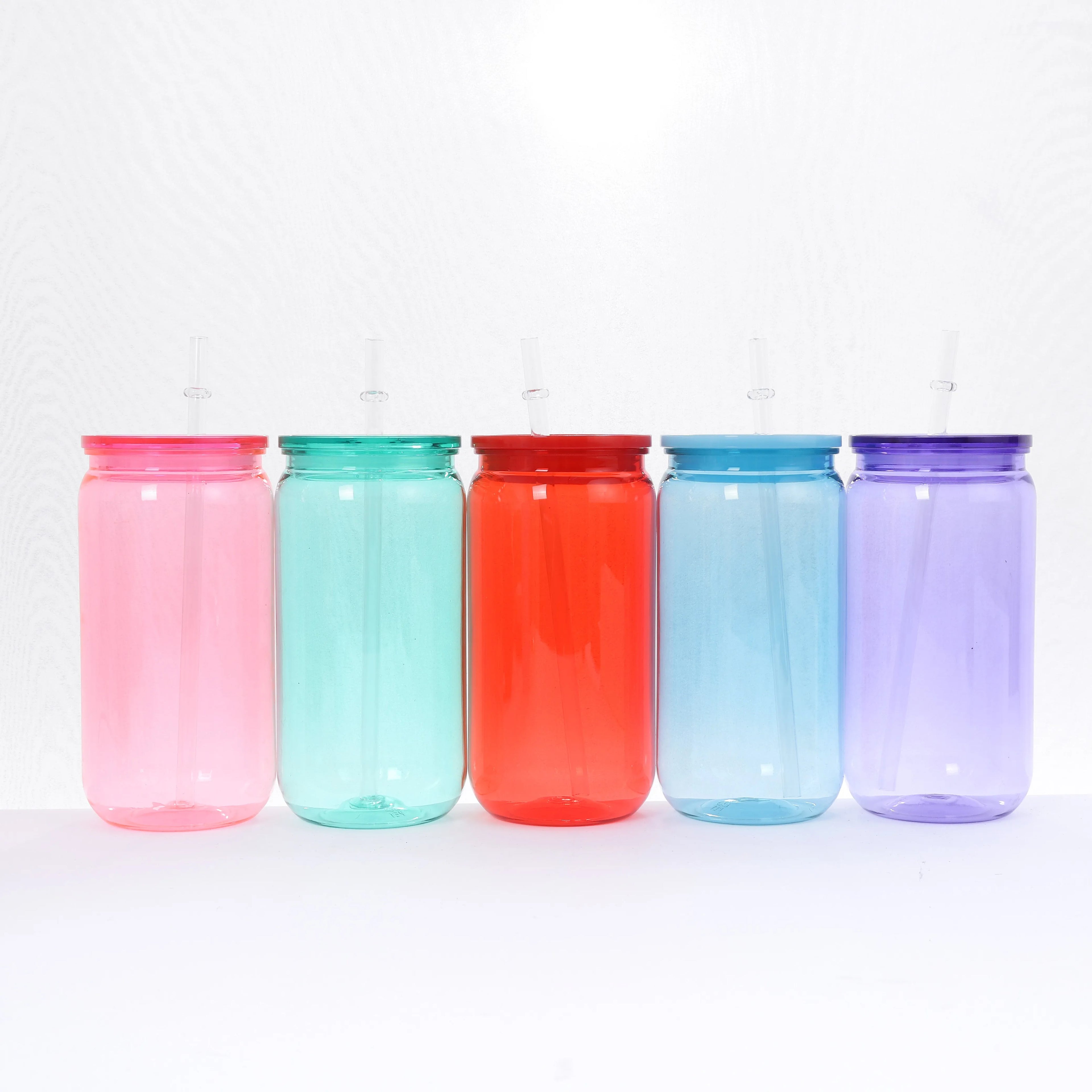 16oz Colorful Plastic Cup with Straw Reusable Drink Tumbler