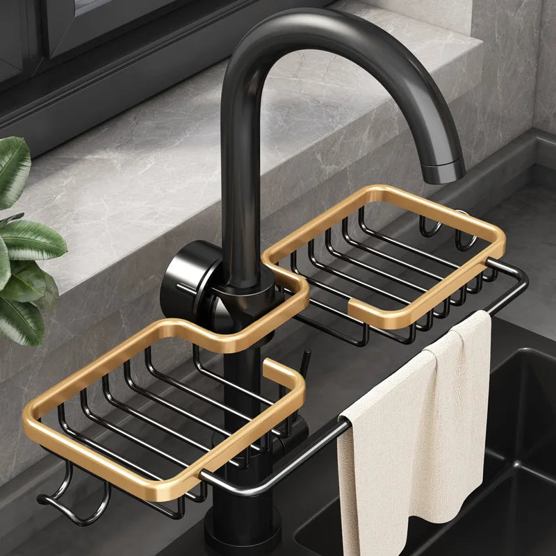Space Aluminum Sink Drain Rack Faucet Sponge & Soap Organizer