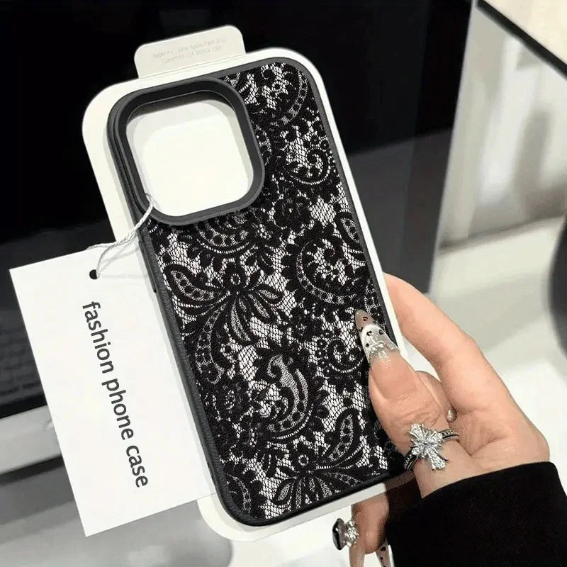 Black Lace Personalized Phone Case for iPhone 17 16 15 14 13 Pro Max