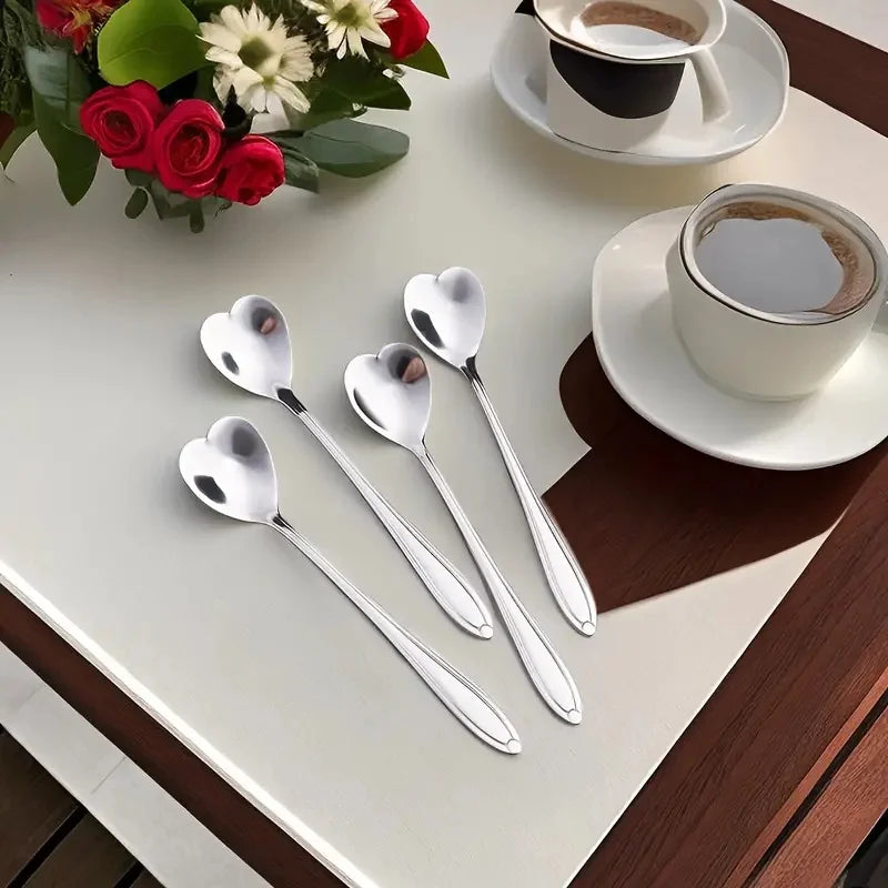 4PCS Heart Shape Stainless Steel Coffee Spoon Set for Drinks
