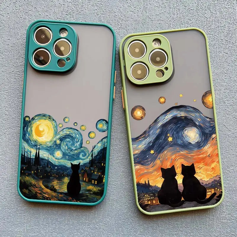 Black Cat Starry Night Case for iPhone 11 12 13 14 15 16 17 Pro Max