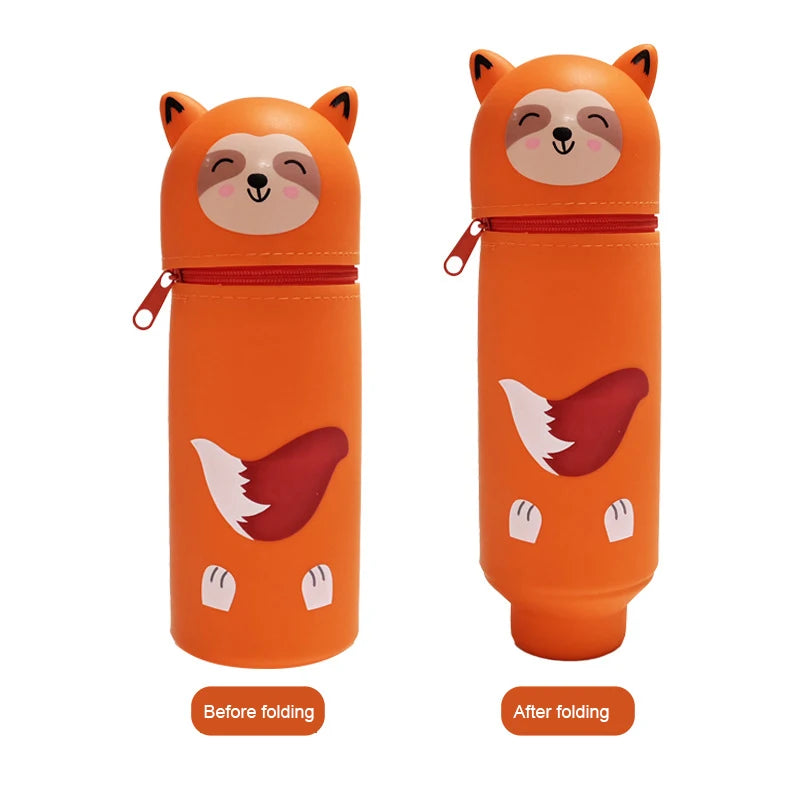 Cute Animal Silicone Pencil Case 2-in-1 Zipper Pen Pouch