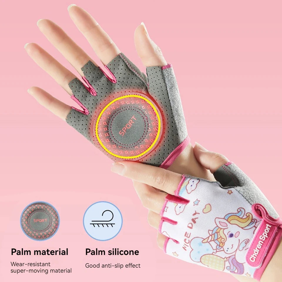 Kids Cycling Gloves Half Finger Breathable Anti Slip Bike