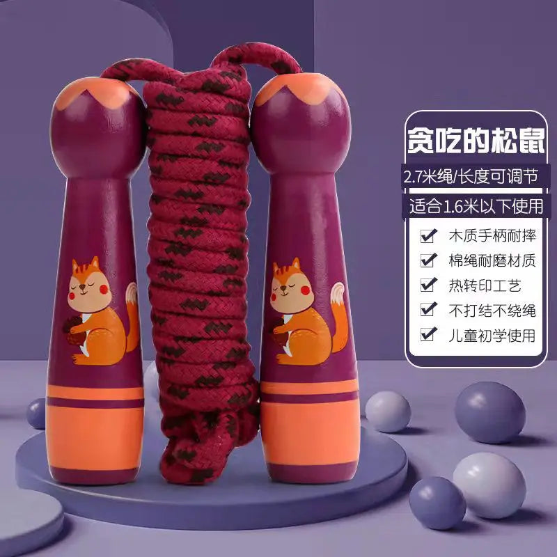 Kids Adjustable Skipping Rope Wooden Handle Cotton Boys & Girls