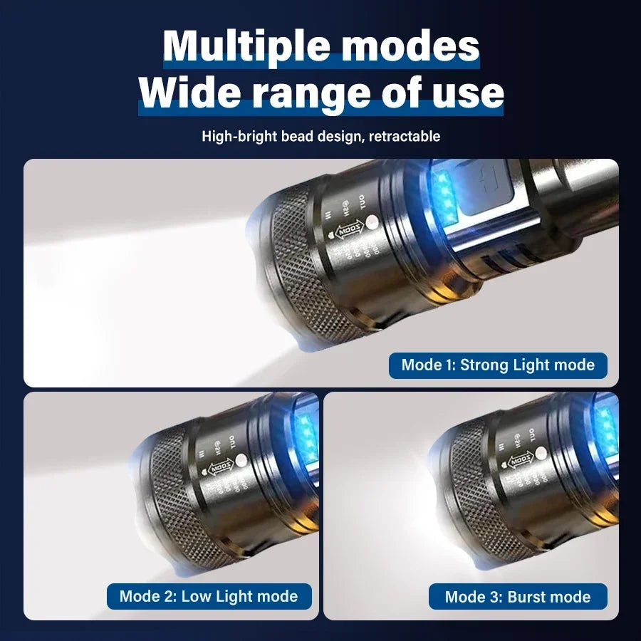 2000LM Tactical LED Flashlight USB Charging Zoom Torch
