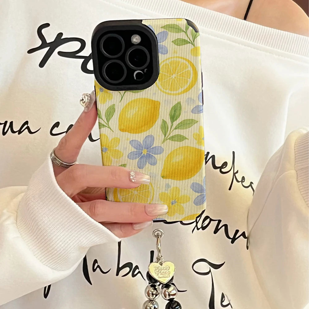 Yellow Lemon Floral Print Phone Case for IPhone 17 16 15 14 13 Pro Max