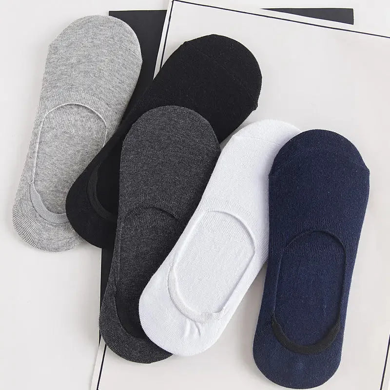 5 pairs mens no show socks made of breathable cotton featuring non slip silicone grip invisible boat socks in multicolor pack