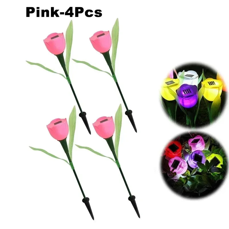 Solar Tulip Rose Flower Lights for Waterproof Garden Decor