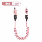 4 in 1 65W Spring Short Data Cable Quick Charger Wire Spring USB Cable for iPhone 16 15 14 13