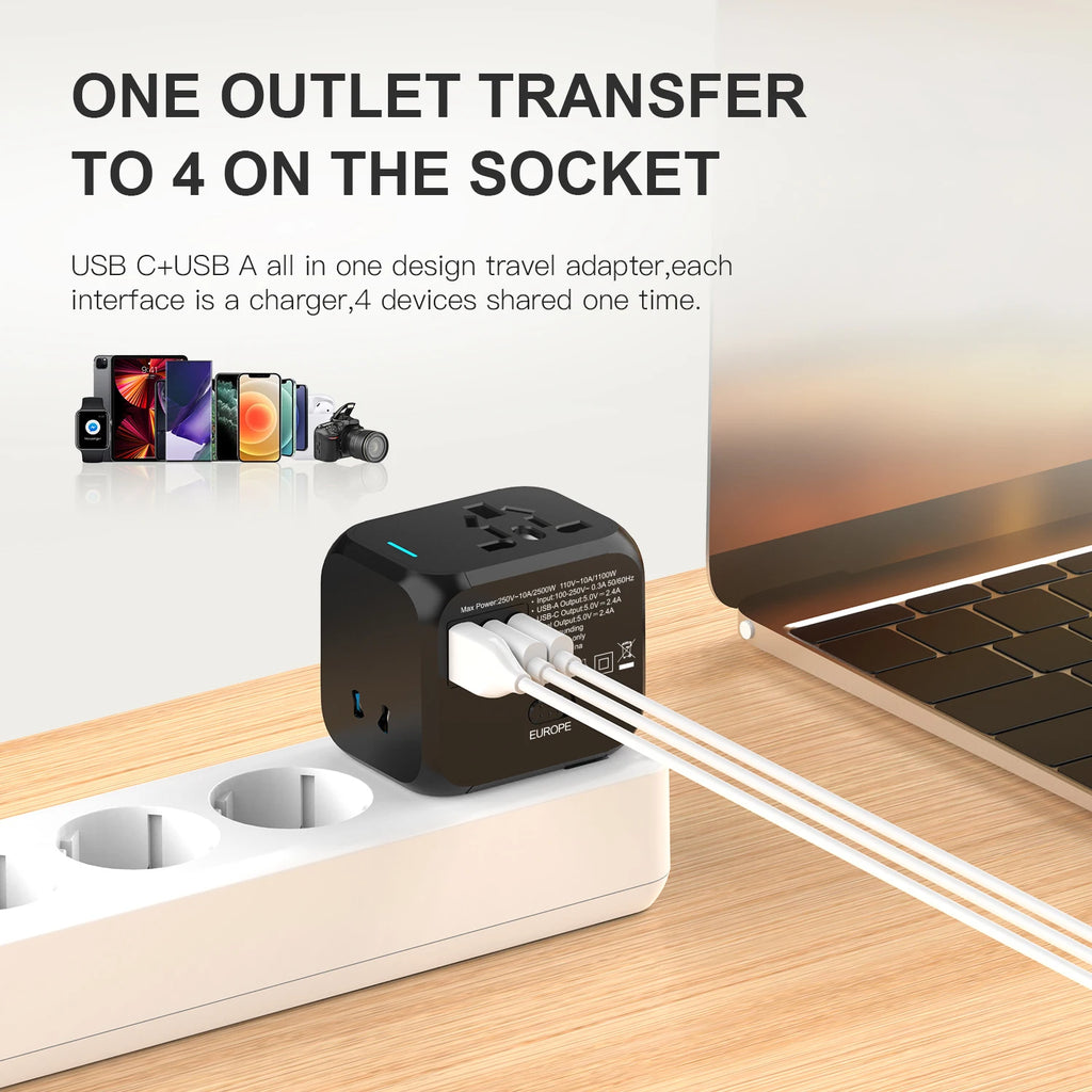 Universal Multi Function Travel Adapter USB C Fast Charger International Plug
