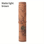 Vintage Treasure Map Pencil Case Leather Roll Stationery Bag