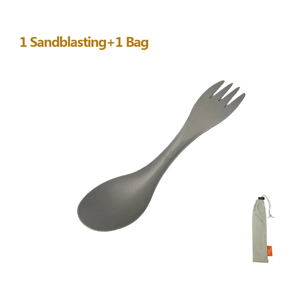 Pure Titanium Spork 2-in-1 Ultralight Camping Fork & Spoon Travel Tool