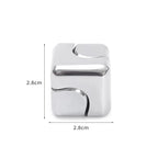 silver metal fidget spinner cube shown on white background highlighting durable aluminium build