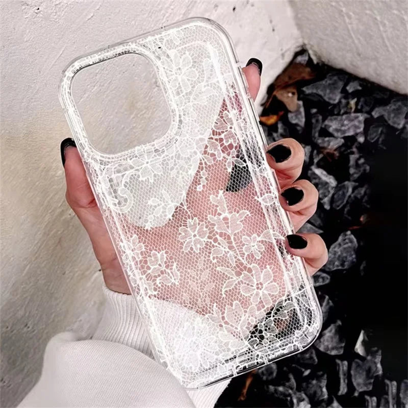 Elegant White Lace Phone Case for iPhone 17 16 15 14 13 Pro Max