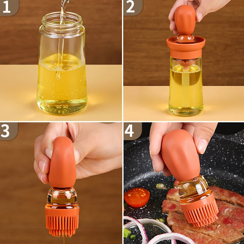 Portable Silicone Oil Bottle Brush BBQ Cooking & Baking Oil Dispenser