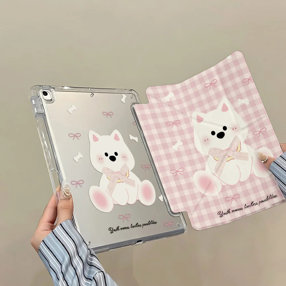 Pink Plaid Puppy Pencil Holder Case for iPad Pro 11 12.9 Mini 6