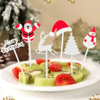 Christmas Fruit Fork Set Santa, Snowman & Elk Cupcake Toppers Decorations
