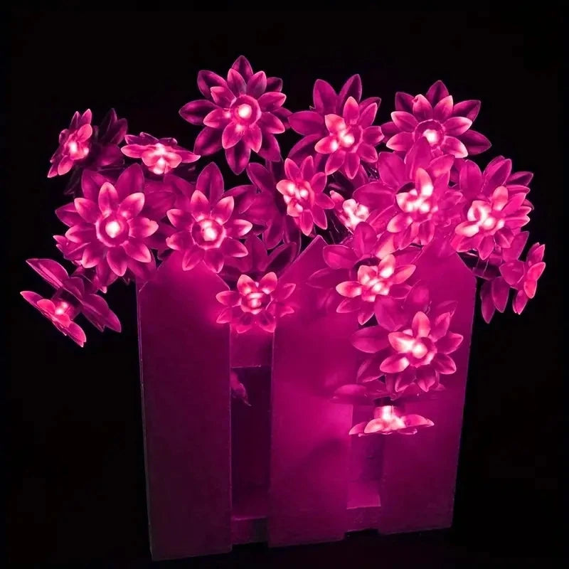 Solar Lotus Flower Fairy Lights Outdoor Garden Decor