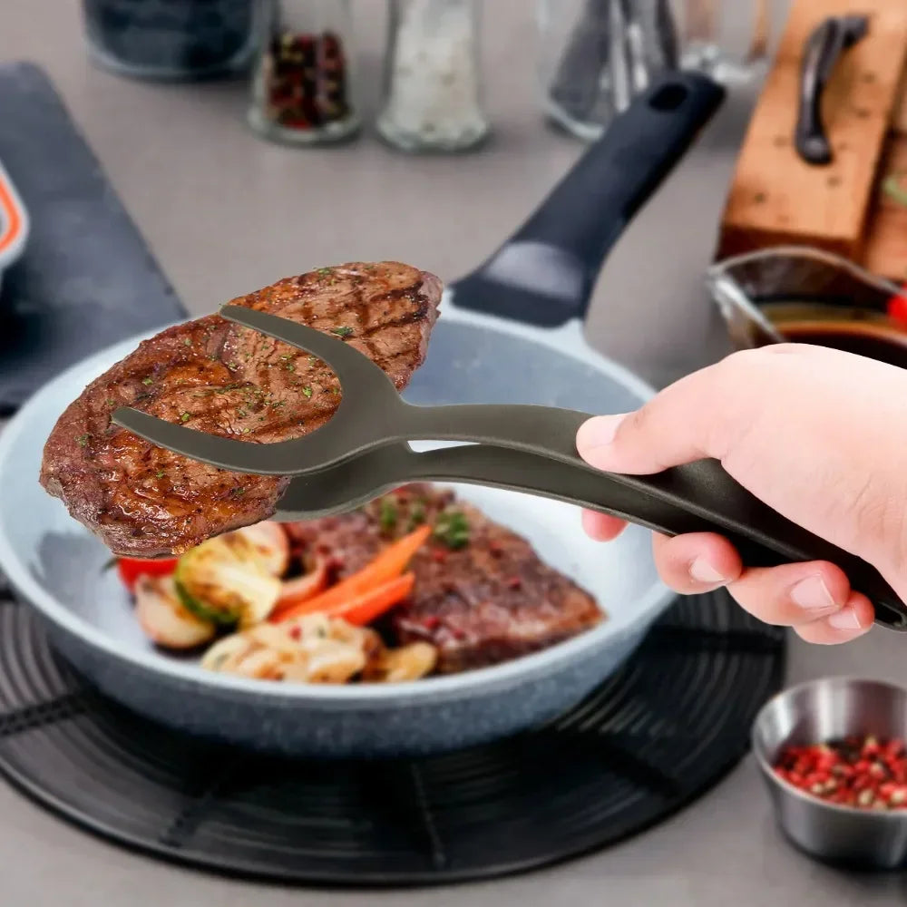2 in 1 Nylon Grip Flip Tongs – Egg Spatula & Steak Turner Kitchen Tool