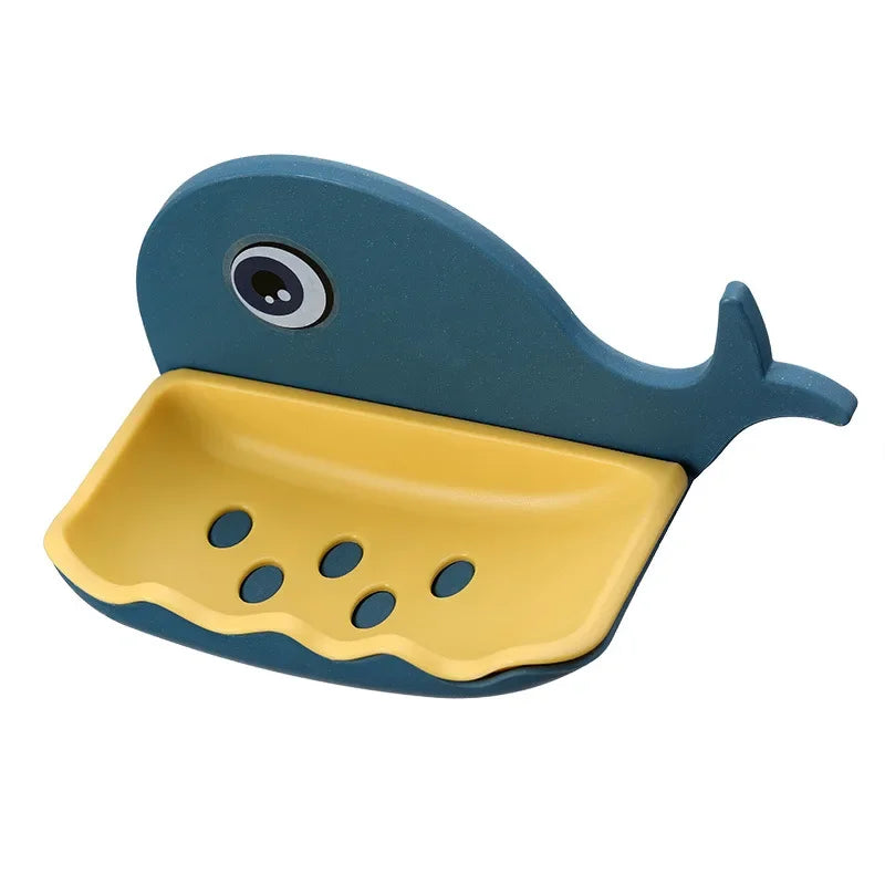 Cartoon Whale Soap Box – Wall Mounted Drain Soap Holder for Bathroom & Kitchen