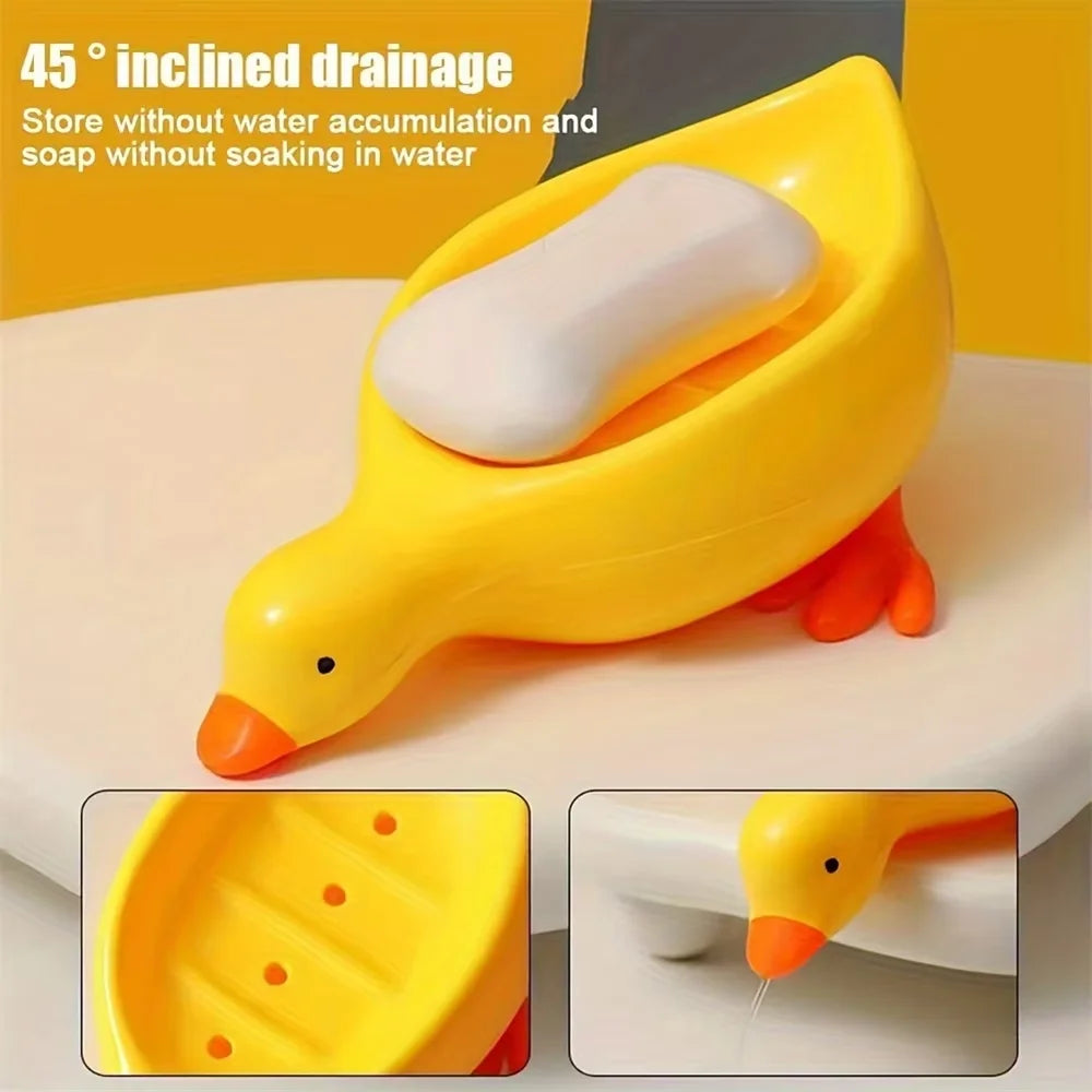 Cute Duck Soap Tray – Self Draining Soap Holder for Bathroom & Kitchen