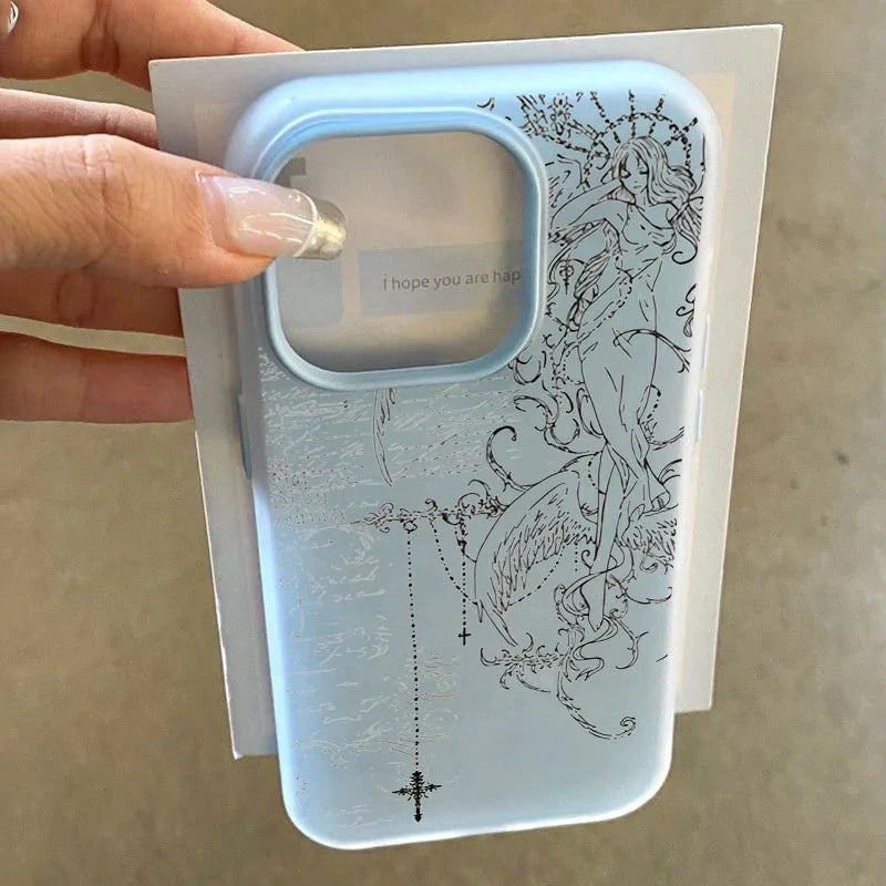 Gothic Angel Cross Line Phone Case for iPhone 11 12 13 14 15 16 17