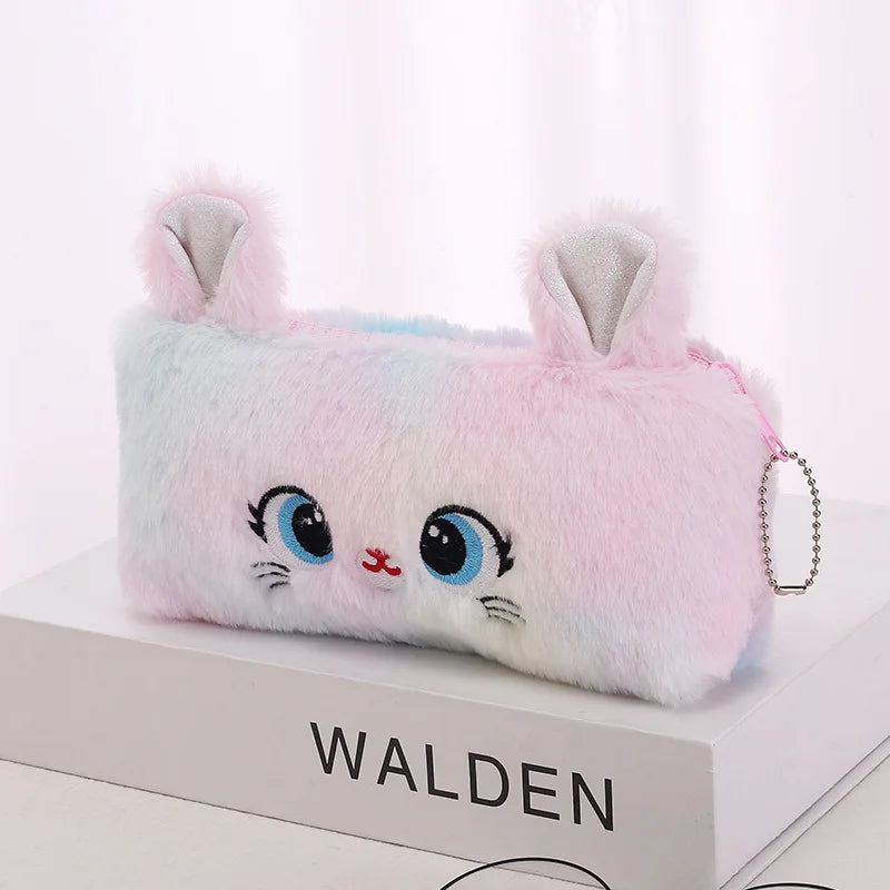 Kawaii Cat Plush Pencil Case Cute Fluffy Large Capacity Pen Bag