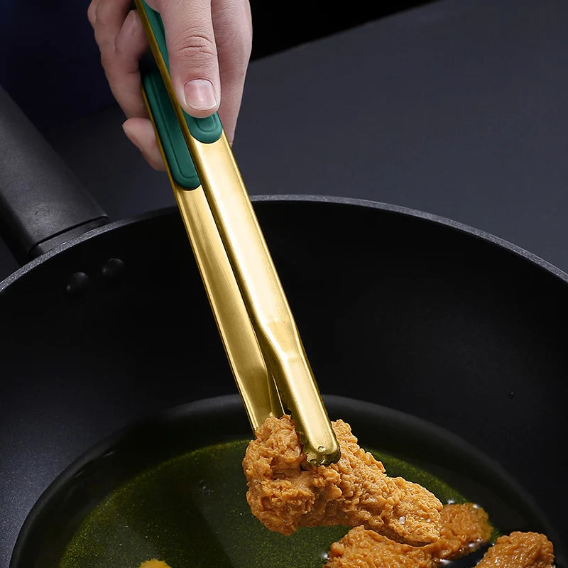 Gold Stainless Steel Food Tongs – Non-Slip BBQ, Salad & Bread Serving Tongs